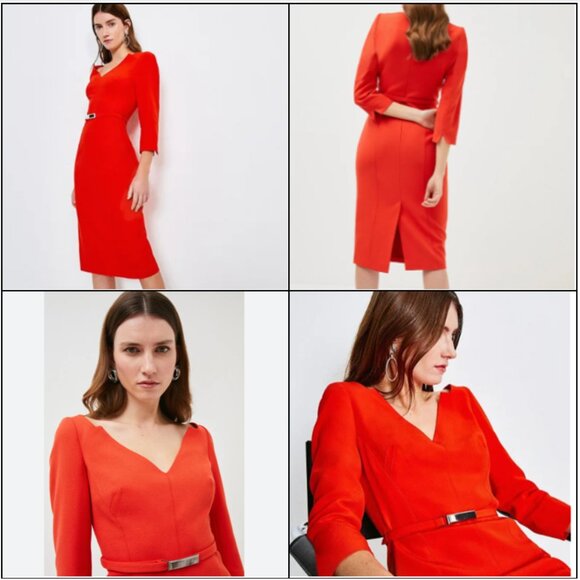 *NWT* Karen Millen Red "Forever" Structured Crepe Bar Belt Midi Dress - Size 4 - Picture 5 of 16